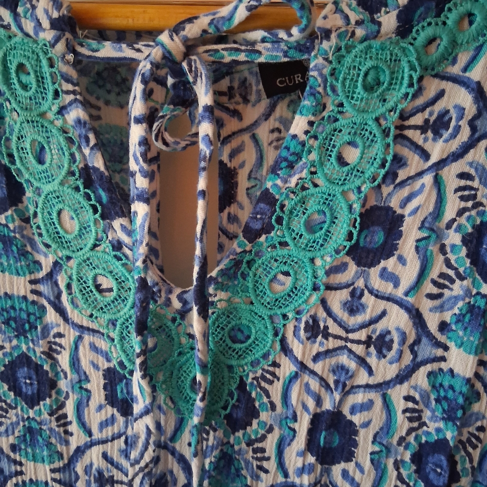 Elegant Blue Patterned Women's Jumpsuit, Curations 1X